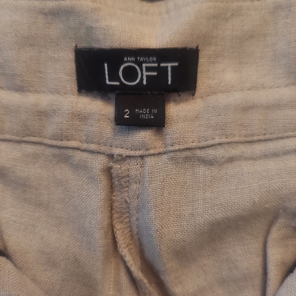 LOFT ANN TAYLOR 100% Linen Embroidery Drawstring Beige/Blk Shorts sz 2 - Picture 4 of 5